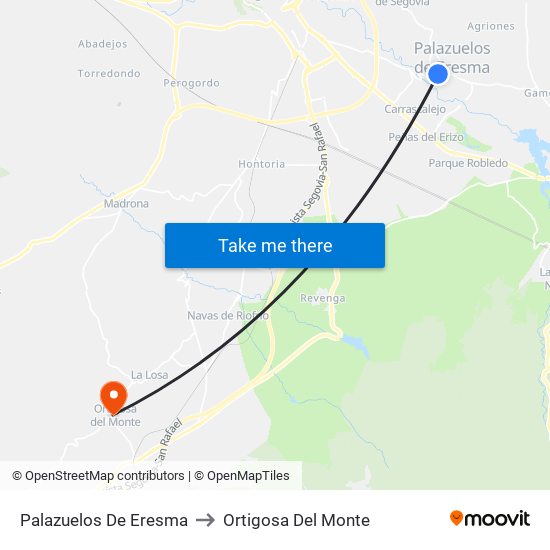 Palazuelos De Eresma to Ortigosa Del Monte map