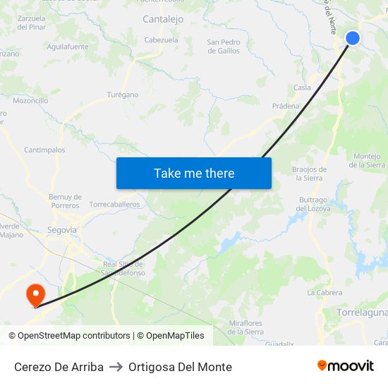 Cerezo De Arriba to Ortigosa Del Monte map