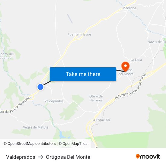 Valdeprados to Ortigosa Del Monte map
