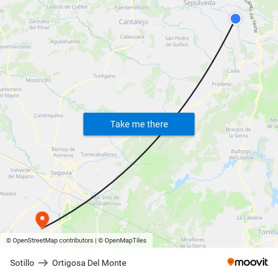 Sotillo to Ortigosa Del Monte map