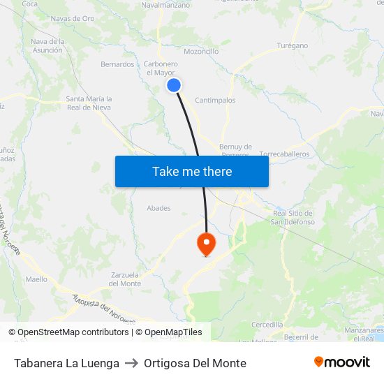 Tabanera La Luenga to Ortigosa Del Monte map