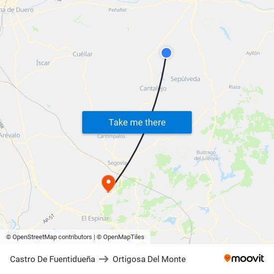Castro De Fuentidueña to Ortigosa Del Monte map