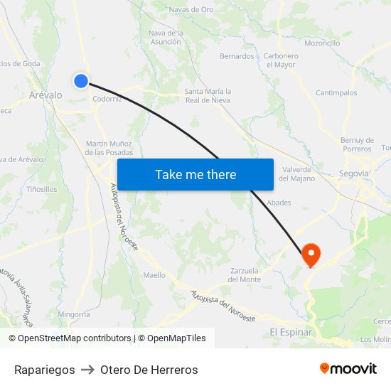 Rapariegos to Otero De Herreros map