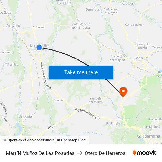 Martí­N Muñoz De Las Posadas to Otero De Herreros map