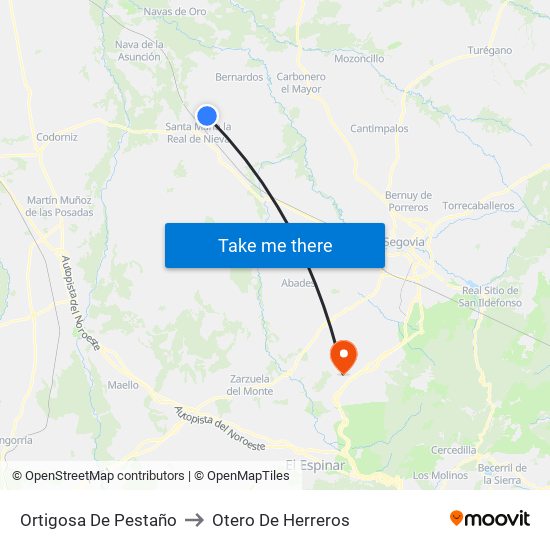 Ortigosa De Pestaño to Otero De Herreros map