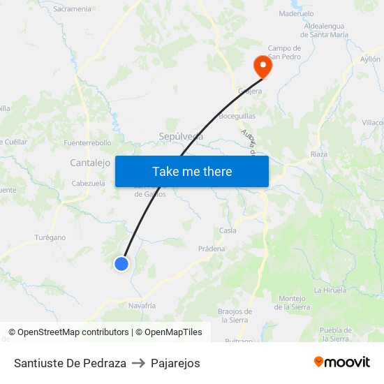 Santiuste De Pedraza to Pajarejos map