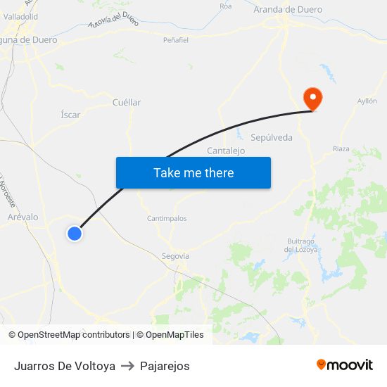 Juarros De Voltoya to Pajarejos map