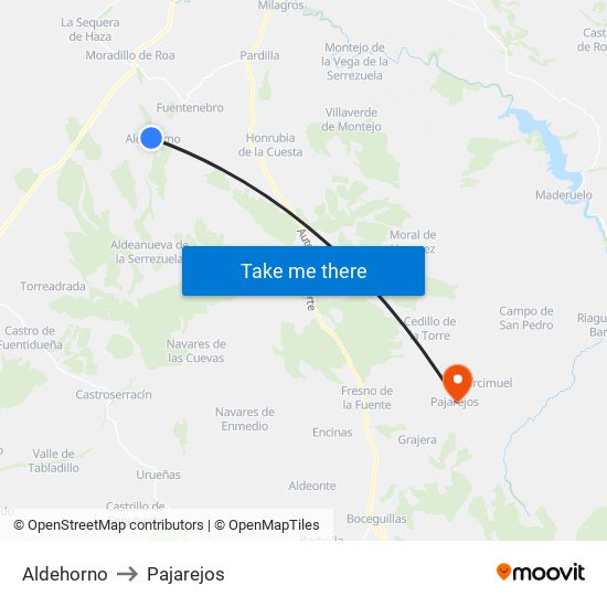 Aldehorno to Pajarejos map