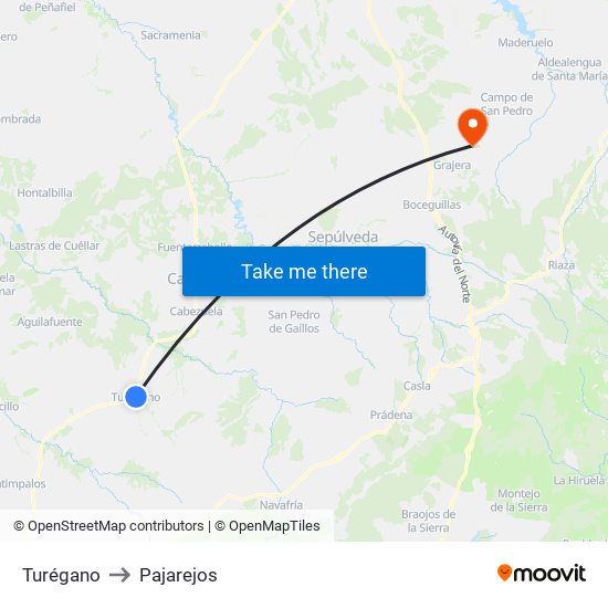 Turégano to Pajarejos map