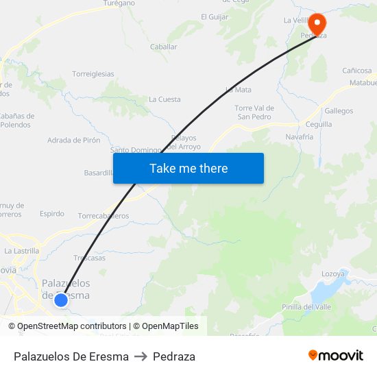Palazuelos De Eresma to Pedraza map