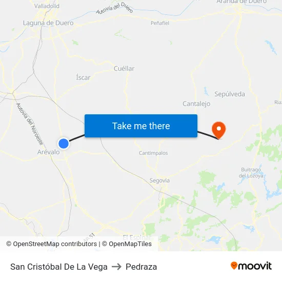 San Cristóbal De La Vega to Pedraza map