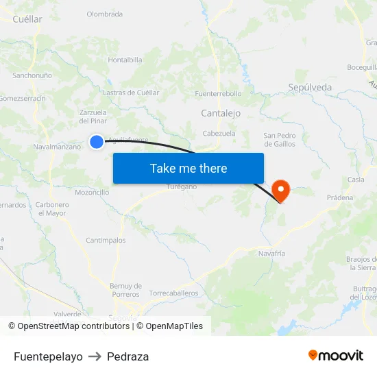 Fuentepelayo to Pedraza map