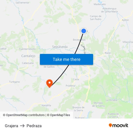 Grajera to Pedraza map