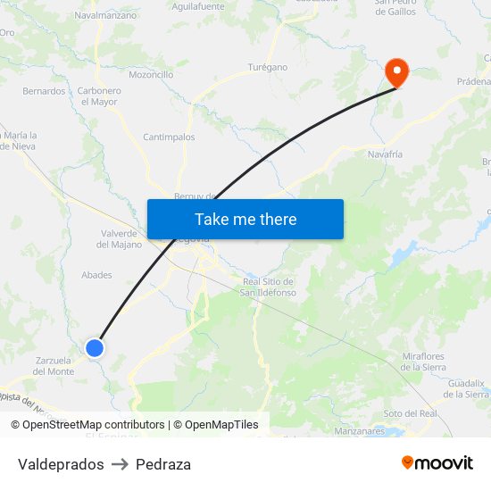 Valdeprados to Pedraza map