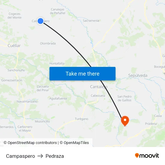 Campaspero to Pedraza map