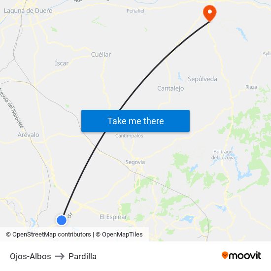 Ojos-Albos to Pardilla map