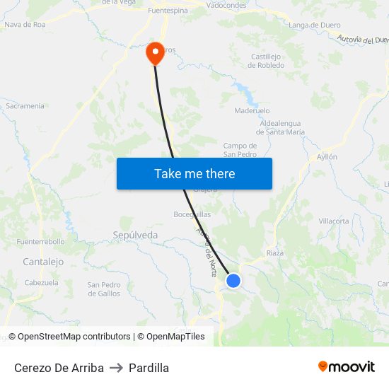 Cerezo De Arriba to Pardilla map