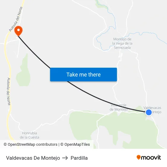 Valdevacas De Montejo to Pardilla map