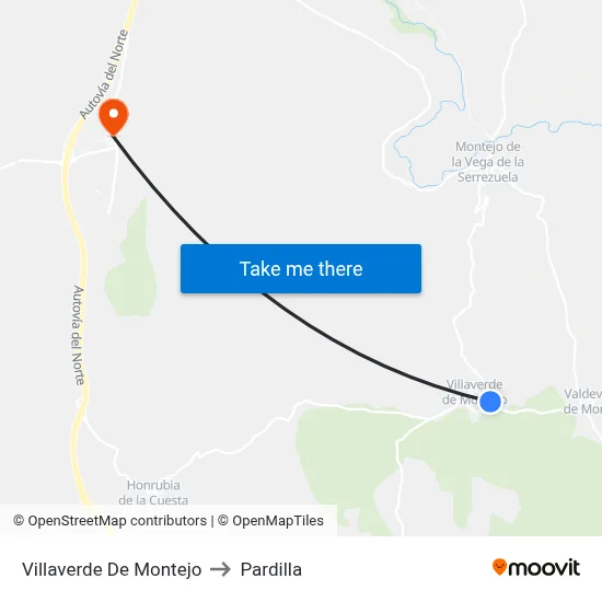 Villaverde De Montejo to Pardilla map