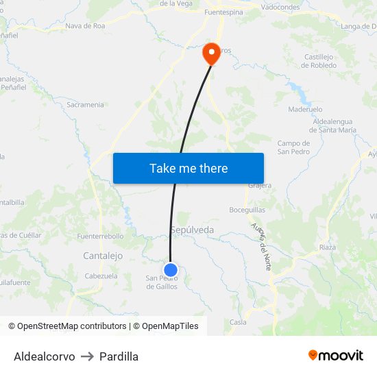 Aldealcorvo to Pardilla map