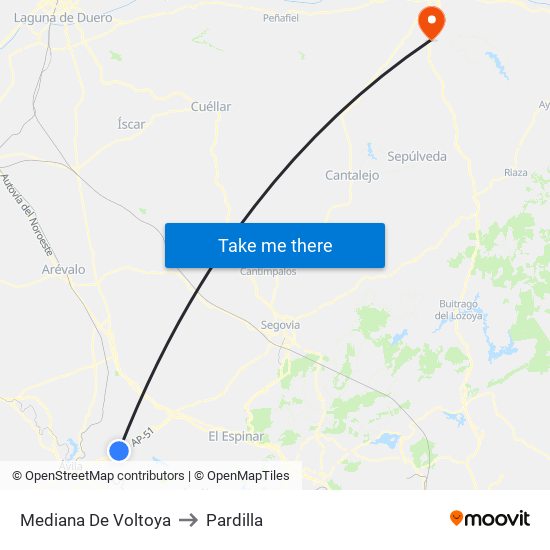 Mediana De Voltoya to Pardilla map