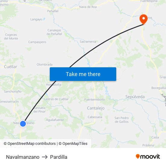 Navalmanzano to Pardilla map