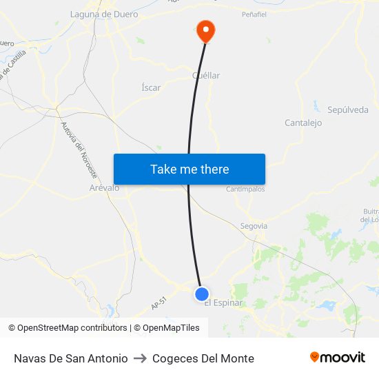 Navas De San Antonio to Cogeces Del Monte map