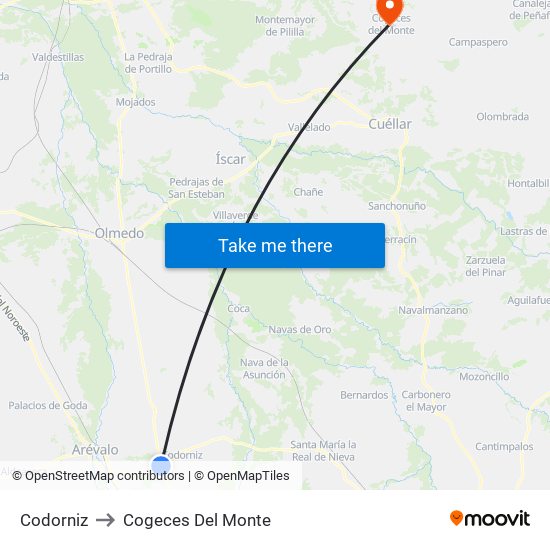 Codorniz to Cogeces Del Monte map