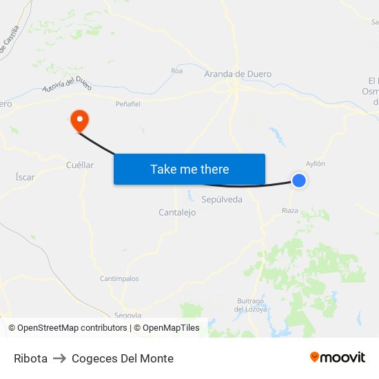 Ribota to Cogeces Del Monte map