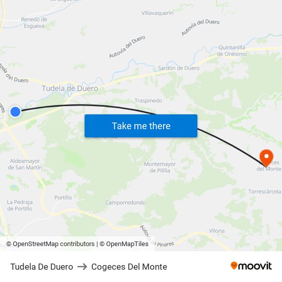 Tudela De Duero to Cogeces Del Monte map