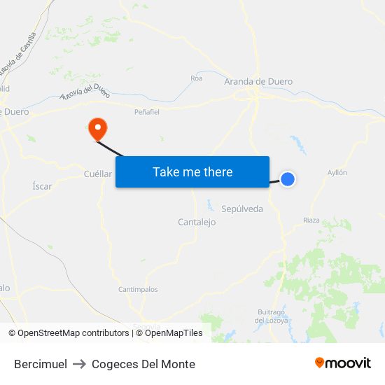 Bercimuel to Cogeces Del Monte map