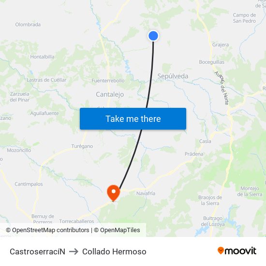 Castroserrací­N to Collado Hermoso map