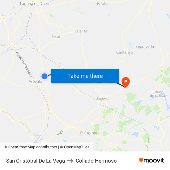San Cristóbal De La Vega to Collado Hermoso map