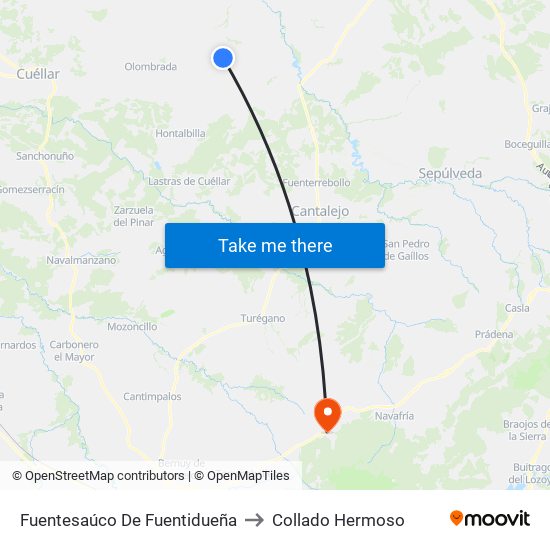 Fuentesaúco De Fuentidueña to Collado Hermoso map