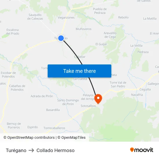 Turégano to Collado Hermoso map