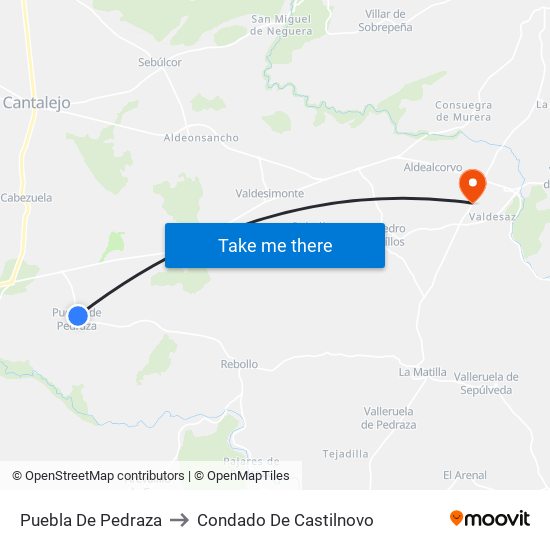 Puebla De Pedraza to Condado De Castilnovo map