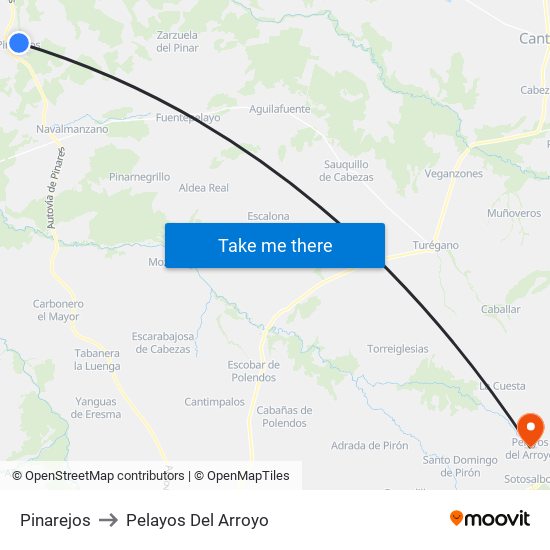 Pinarejos to Pelayos Del Arroyo map