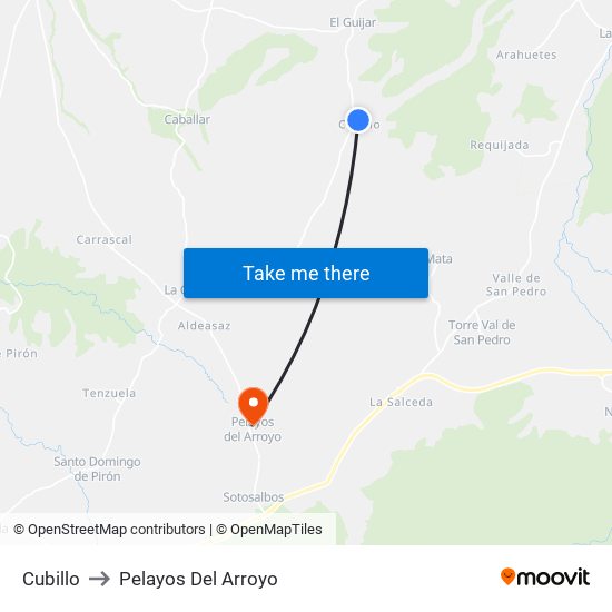 Cubillo to Pelayos Del Arroyo map