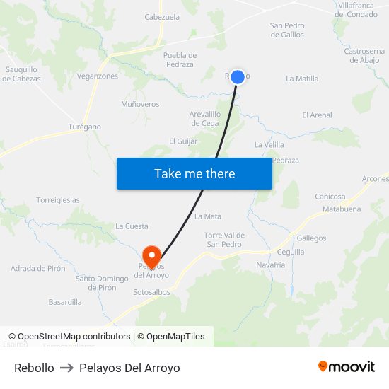 Rebollo to Pelayos Del Arroyo map