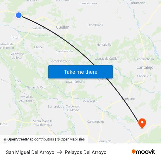 San Miguel Del Arroyo to Pelayos Del Arroyo map