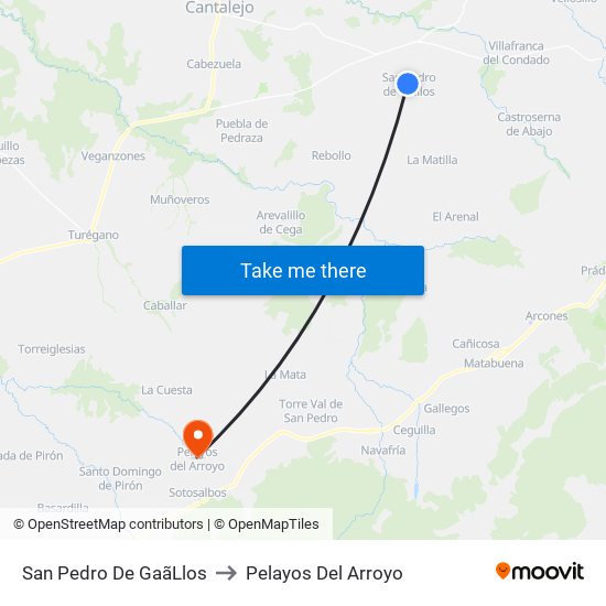 San Pedro De Gaã­Llos to Pelayos Del Arroyo map