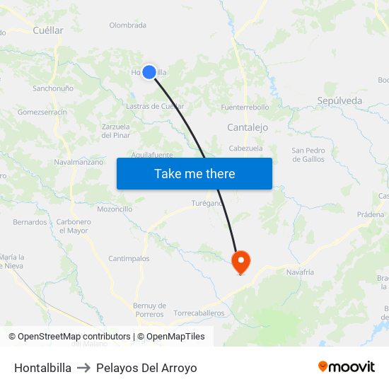 Hontalbilla to Pelayos Del Arroyo map