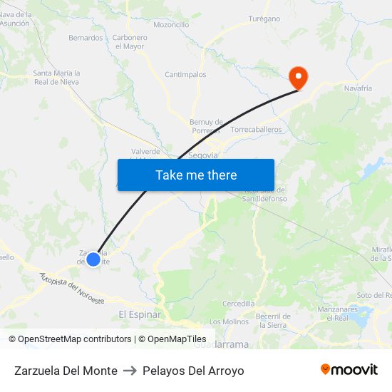 Zarzuela Del Monte to Pelayos Del Arroyo map