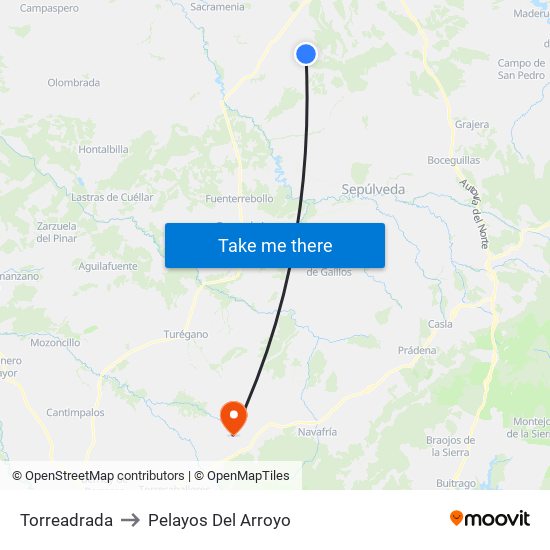 Torreadrada to Pelayos Del Arroyo map