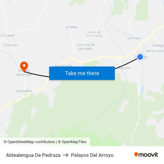 Aldealengua De Pedraza to Pelayos Del Arroyo map