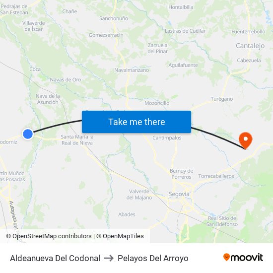 Aldeanueva Del Codonal to Pelayos Del Arroyo map