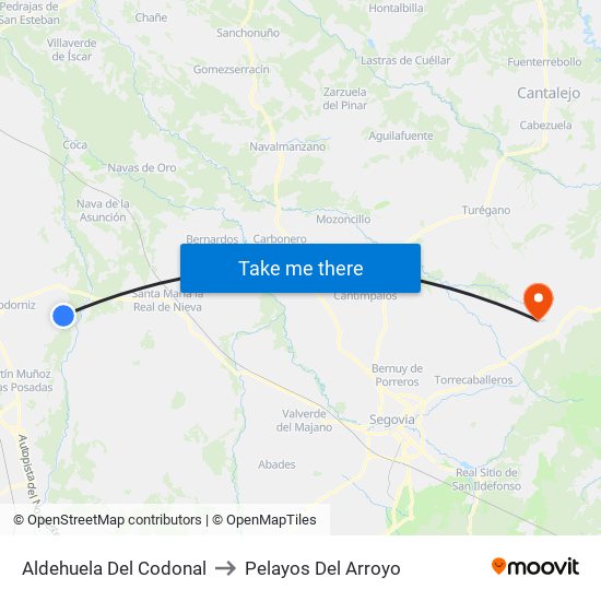 Aldehuela Del Codonal to Pelayos Del Arroyo map