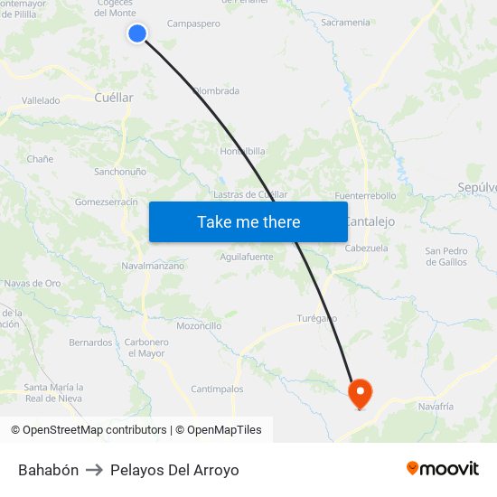 Bahabón to Pelayos Del Arroyo map