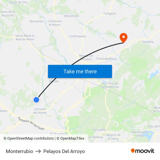 Monterrubio to Pelayos Del Arroyo map