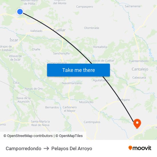 Camporredondo to Pelayos Del Arroyo map